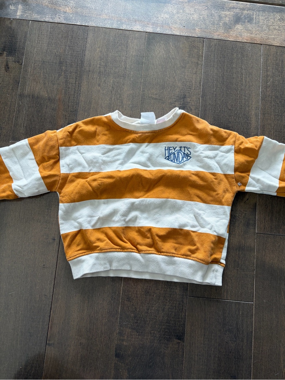 Zara Kids Striped Sweatshirt - Mustard & White with Blue Patch